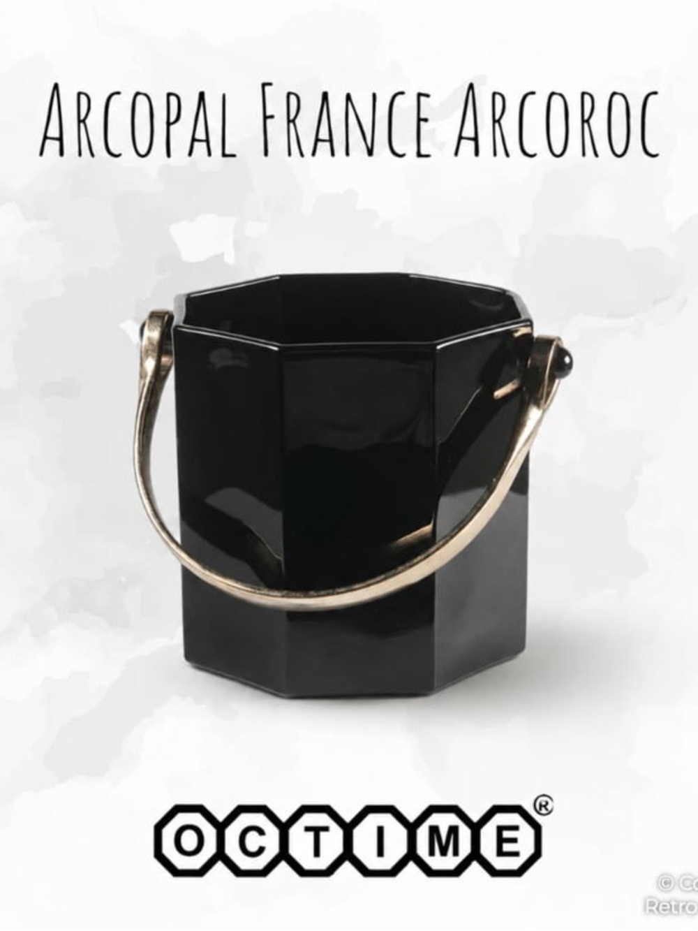 Vintage black ice bucket for ice cubes by Arcoroc France, Octime black